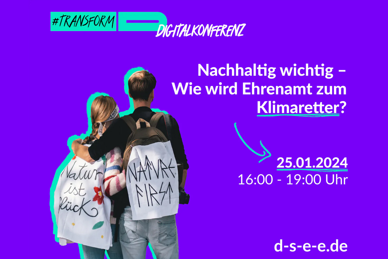 Zwei Ehrenamtliche auf einer Demonstration
